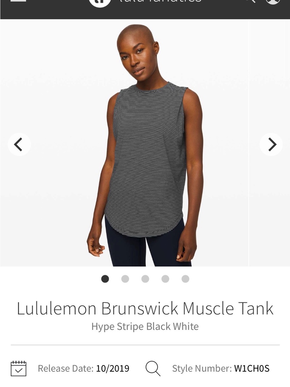 lululemon Brunswick Muscle tank, Black & White stripes, size 10